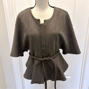 Gracia Peplum Ultra Suede Zip-Up Top with Tie Belt | Size L